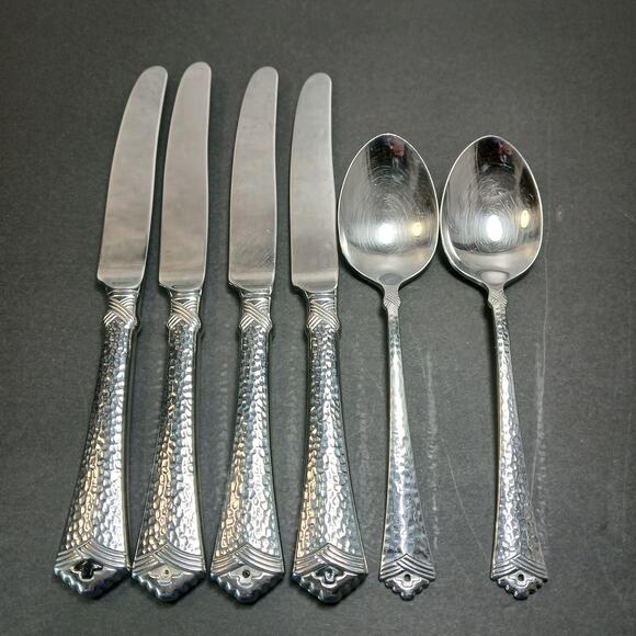 Vtg Oneida Tesoro-Black Hammered Flatware Some Inserts Missing 6 pc Replacement - Picture 1 of 10